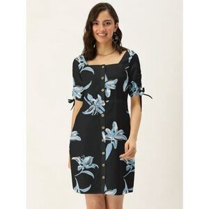 DressBerry Printed Cotton Flex Casual Summer Square Neck Dress